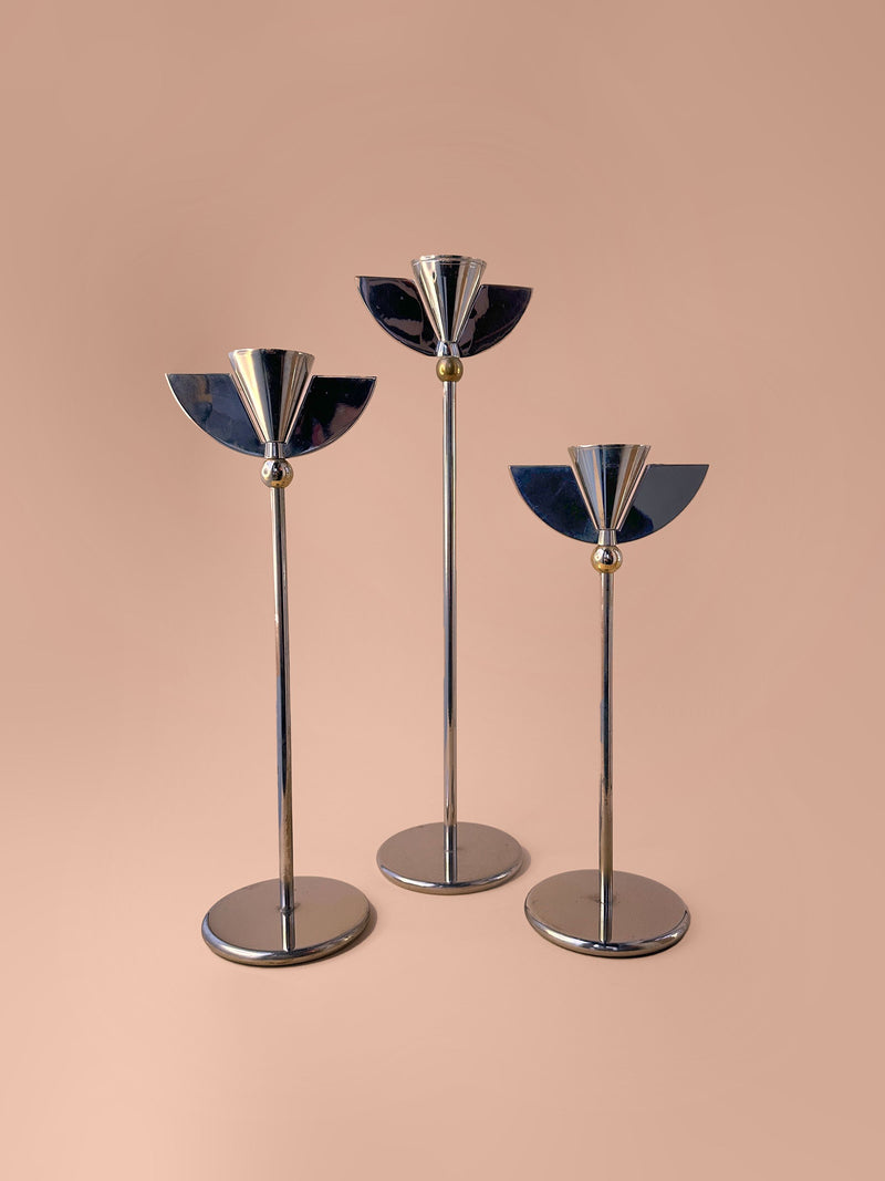 Pair of elegant Italian Silver Art Deco Candleholders with ornate detailing