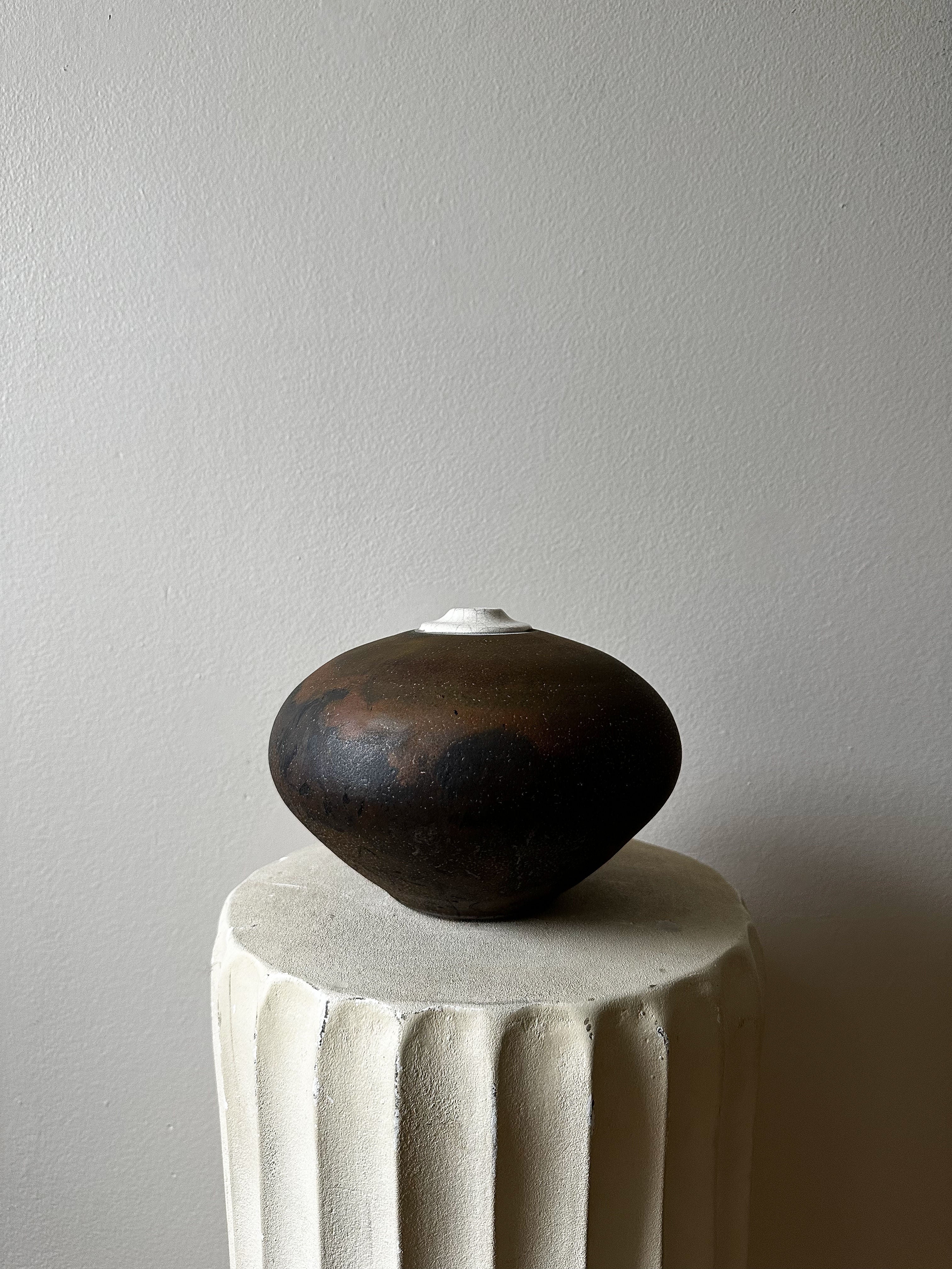 Decorative Two Tones Raku Vase with Earthy and Organic Feel
