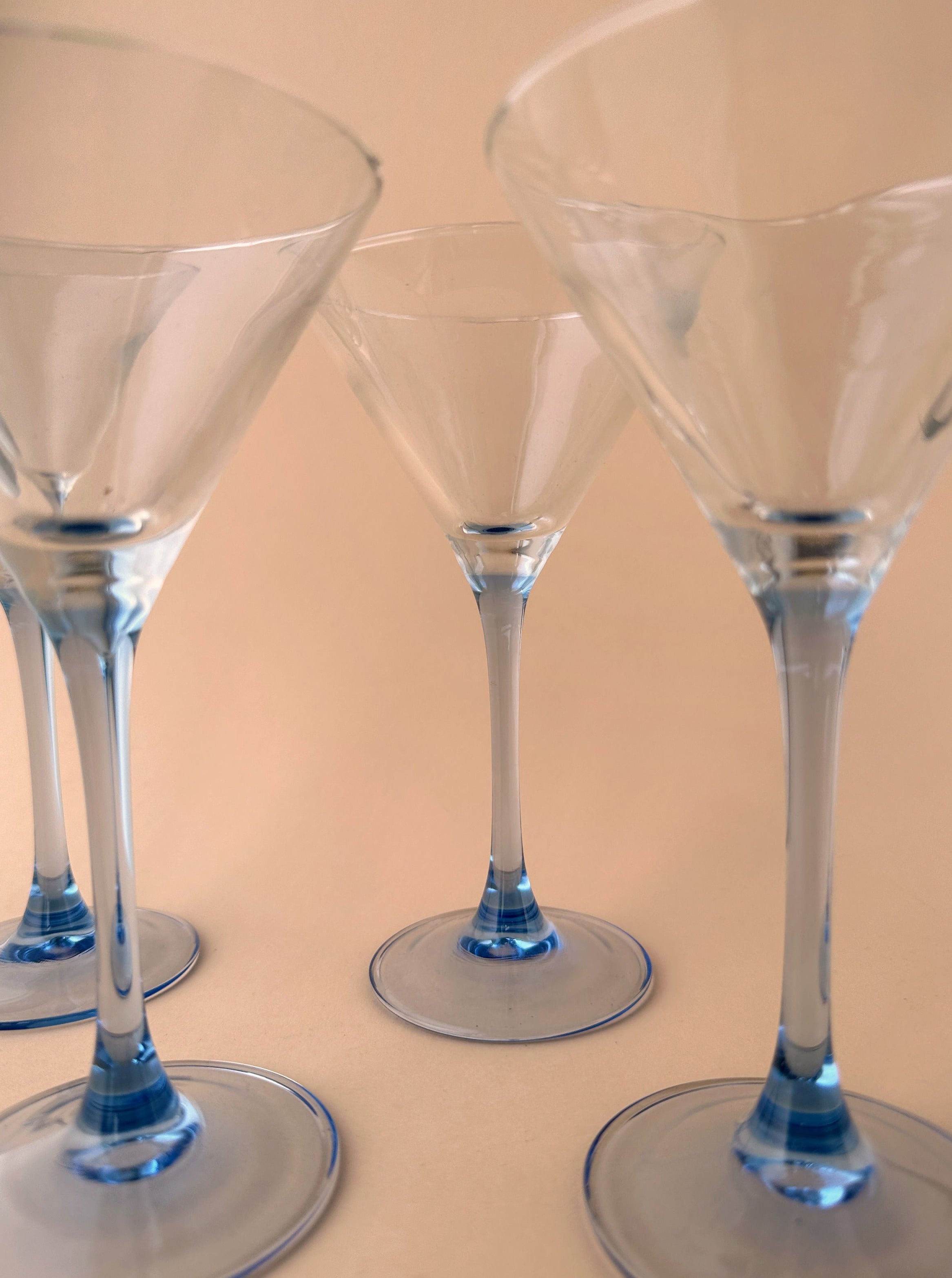 4 French Martini Glasses With Blue Stem