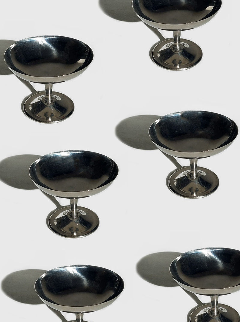 Set of 6 elegant glass dessert cups with intricate design and gold accents 