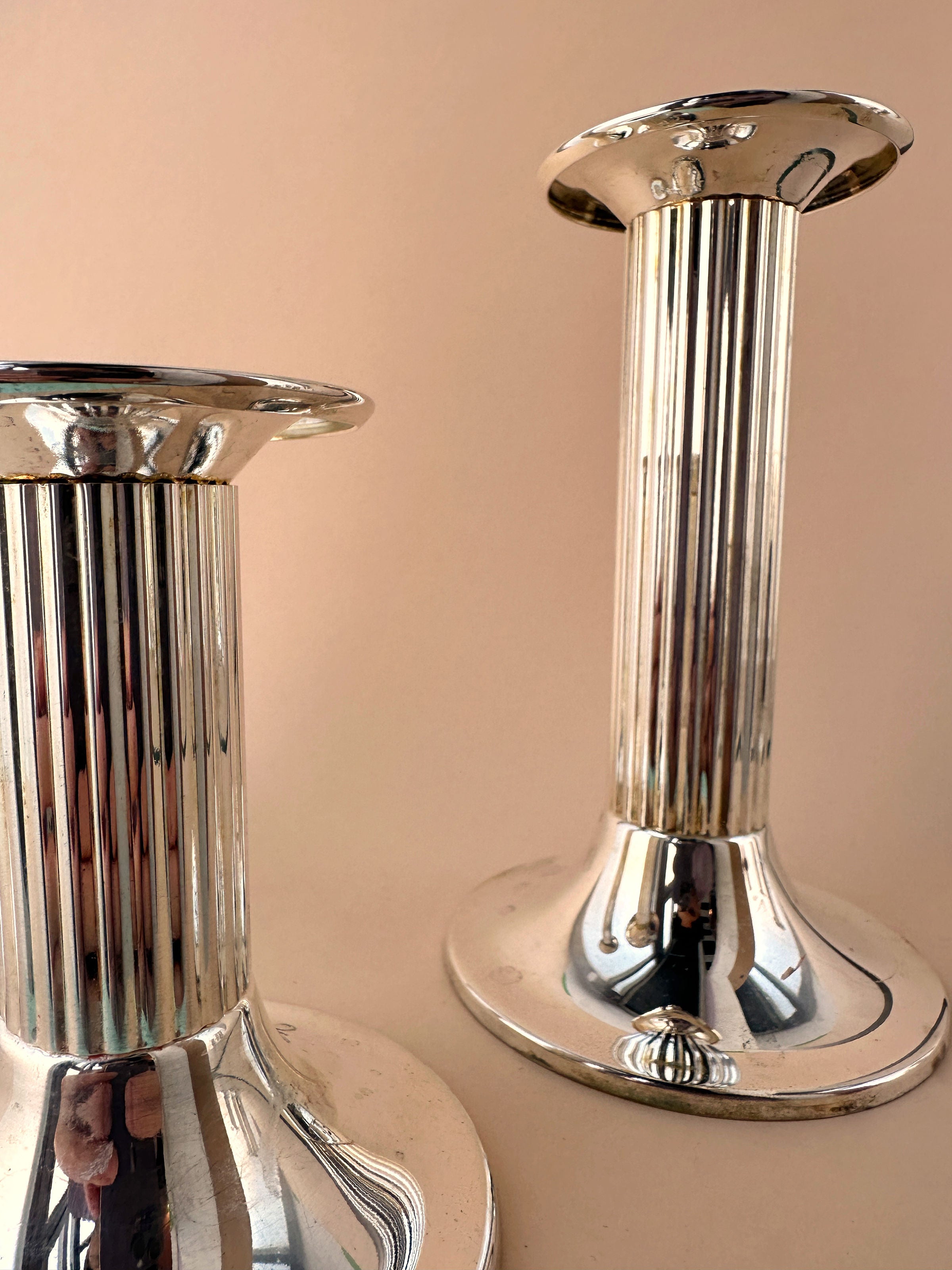 3 Silver Plated Classicist Style Candle Holders 1980s