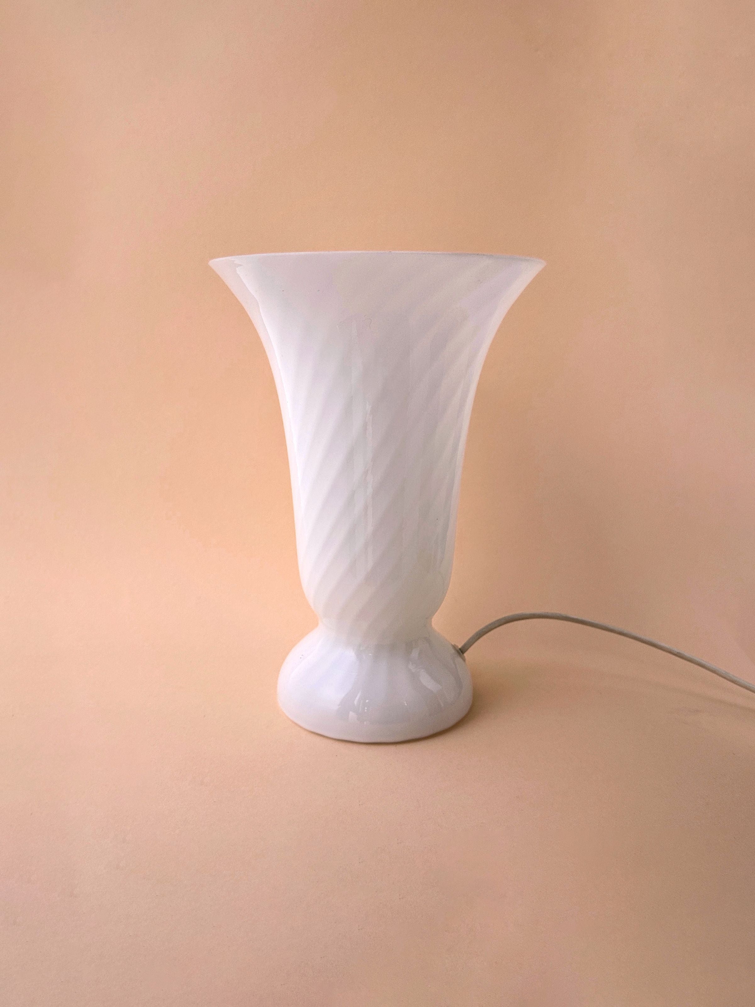 Vintage White Ribbed Swirled Ceramic store Lamp