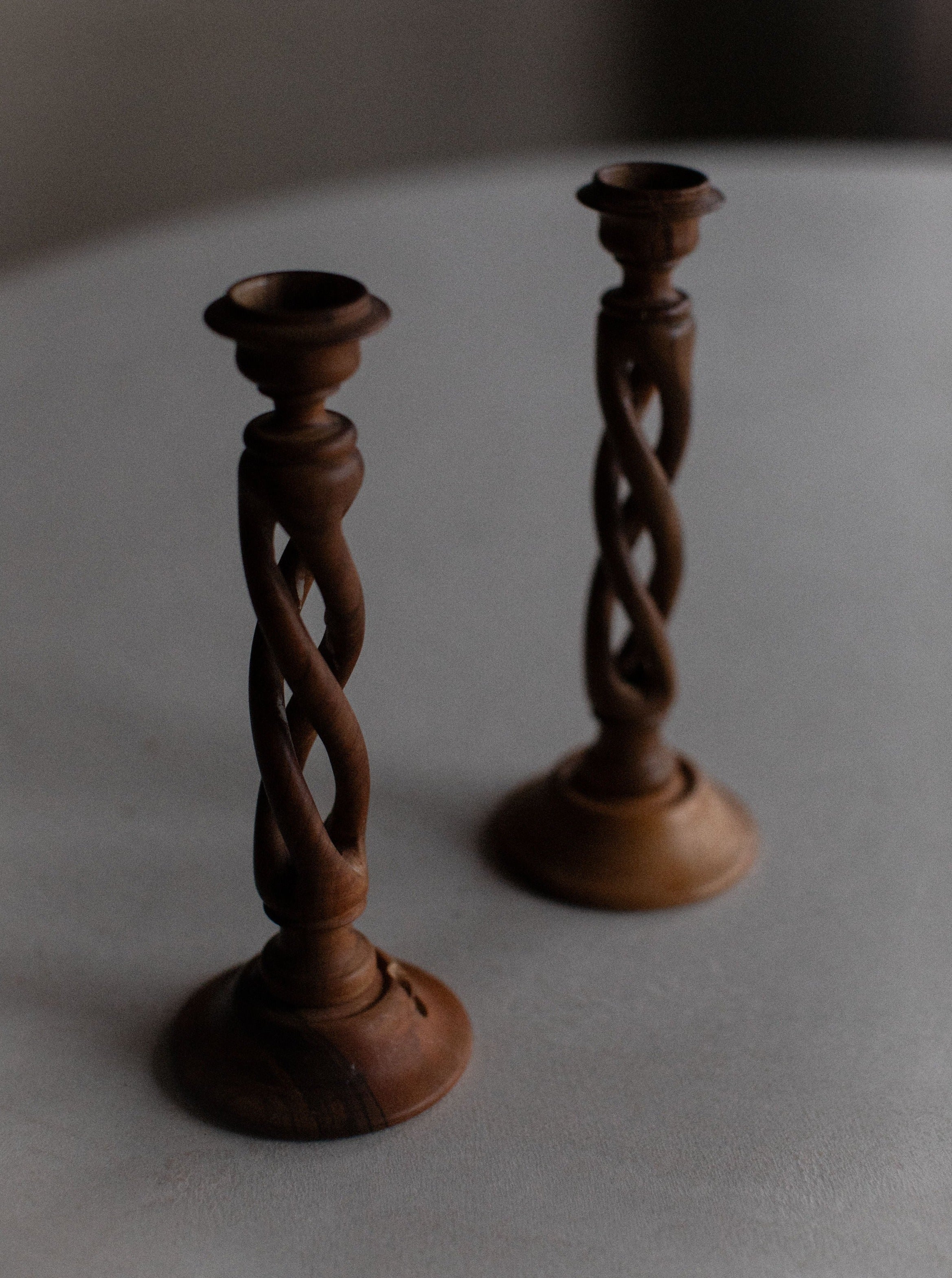  Tall wooden candleholder with distressed white paint and distressed metal accents