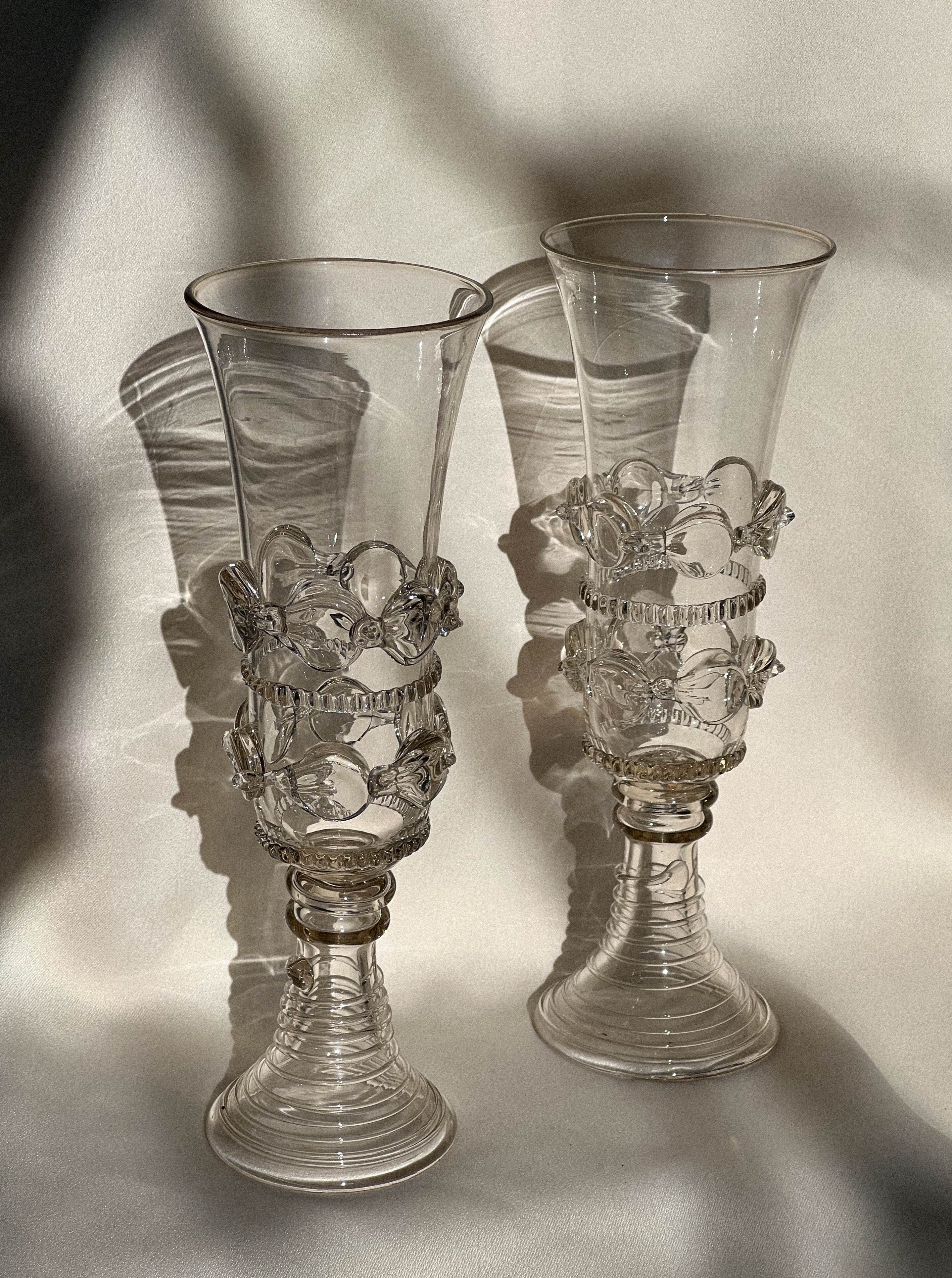 Pair of Mouthblown Champagne Flute - Dots Spirals