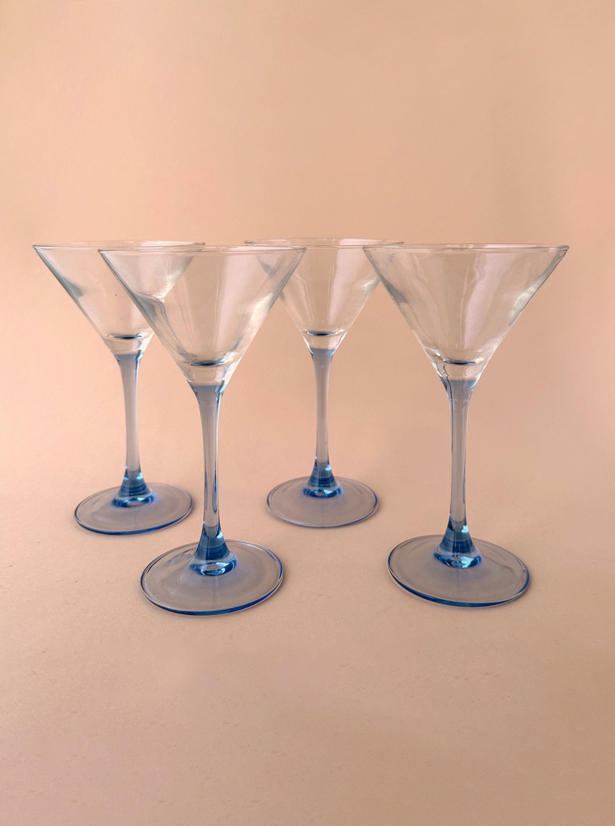 4 French Martini Glasses With Blue Stem