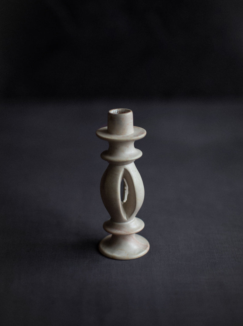 Soapstone Candleholder with Hand-carved Floral Design and Natural Finish