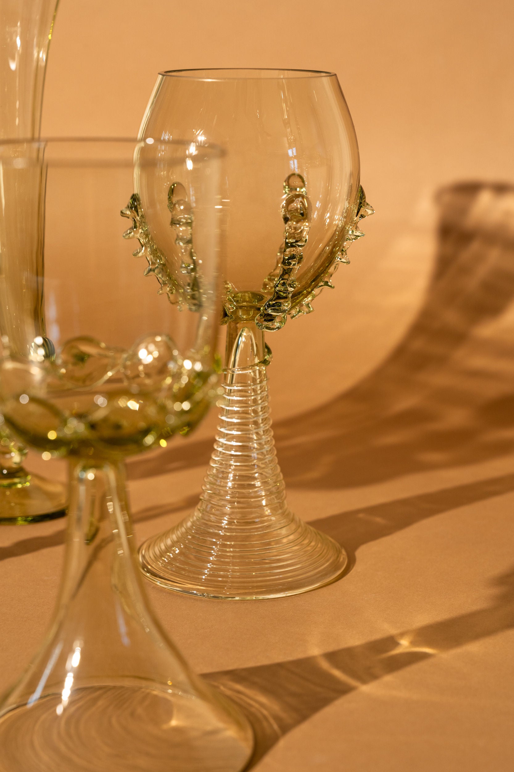 Mouthblown wine goblets - large ribbed