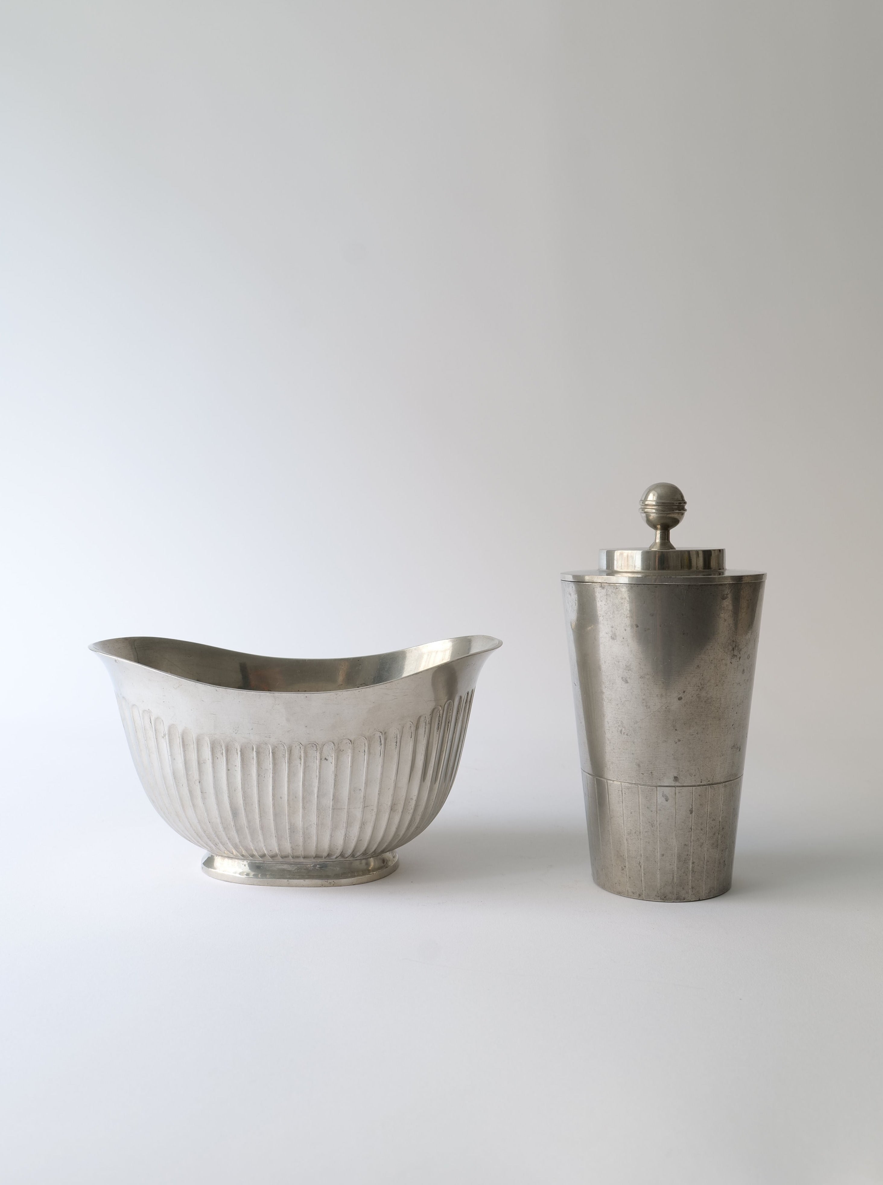 Pewter Jar Svenskt Tenn, a beautifully crafted traditional Swedish container for storing small items, with intricate detailing and a timeless design