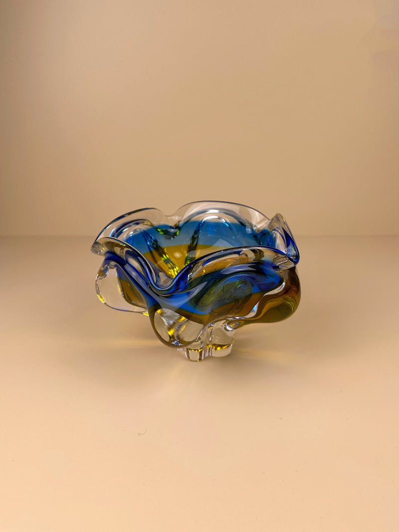 Hand-blown Mid century bowl crafted by Josef Hospodka with intricate detailing and vibrant colors