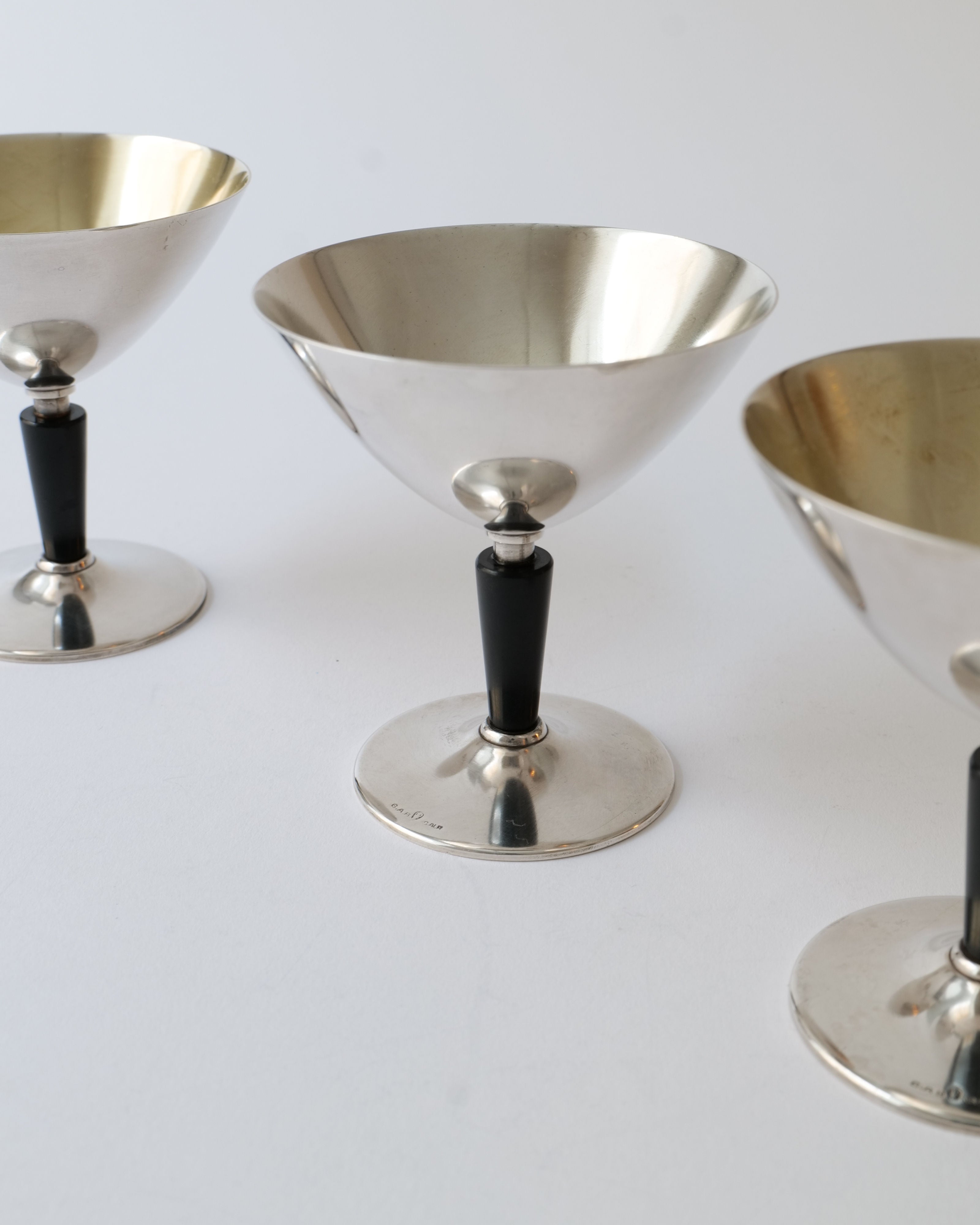 Folke Ahrström Cocktail Set 1930: Vintage silver-plated shaker, strainer, and bar spoon