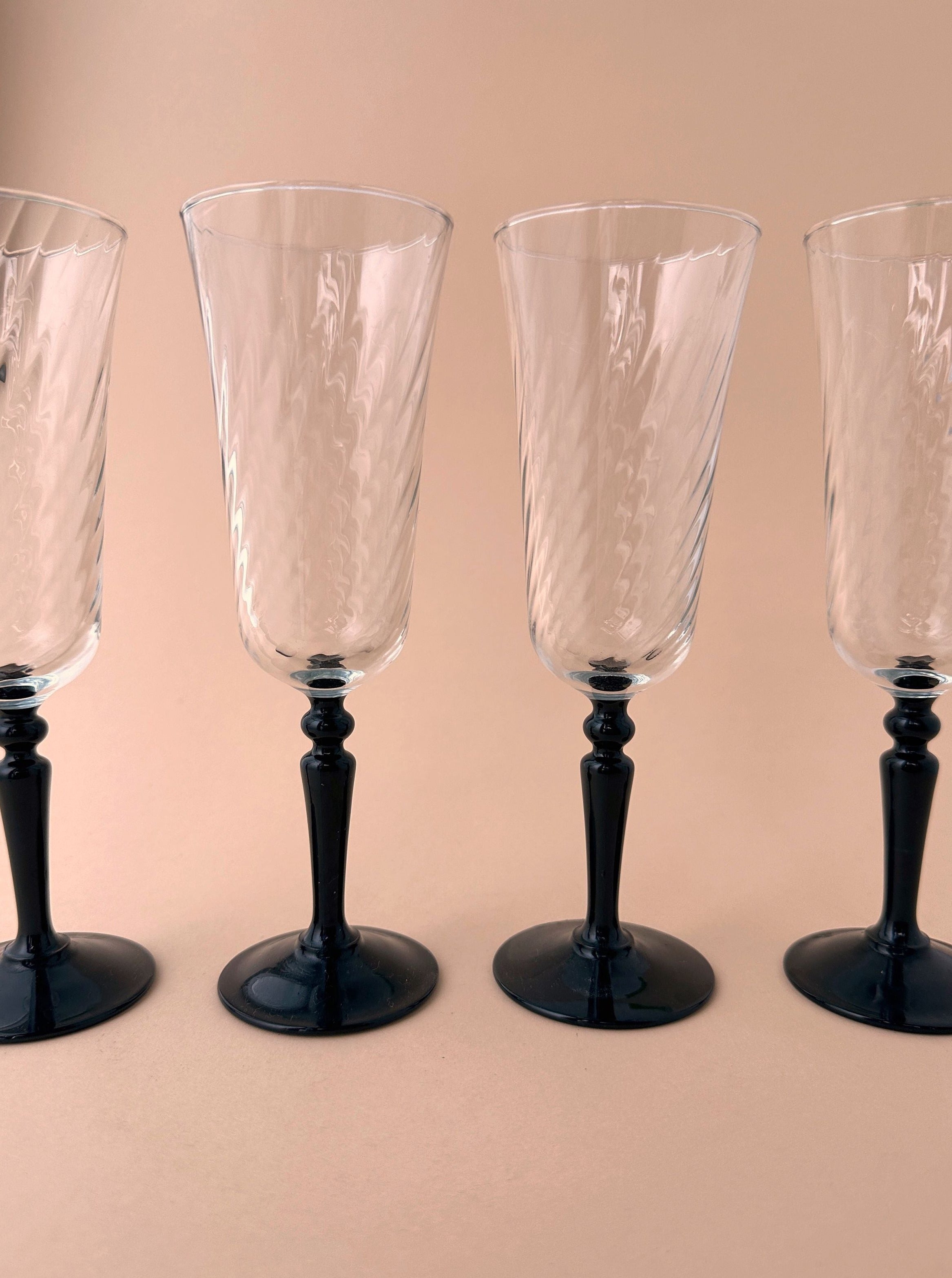 4 French Champagne Glasses With Black Stem