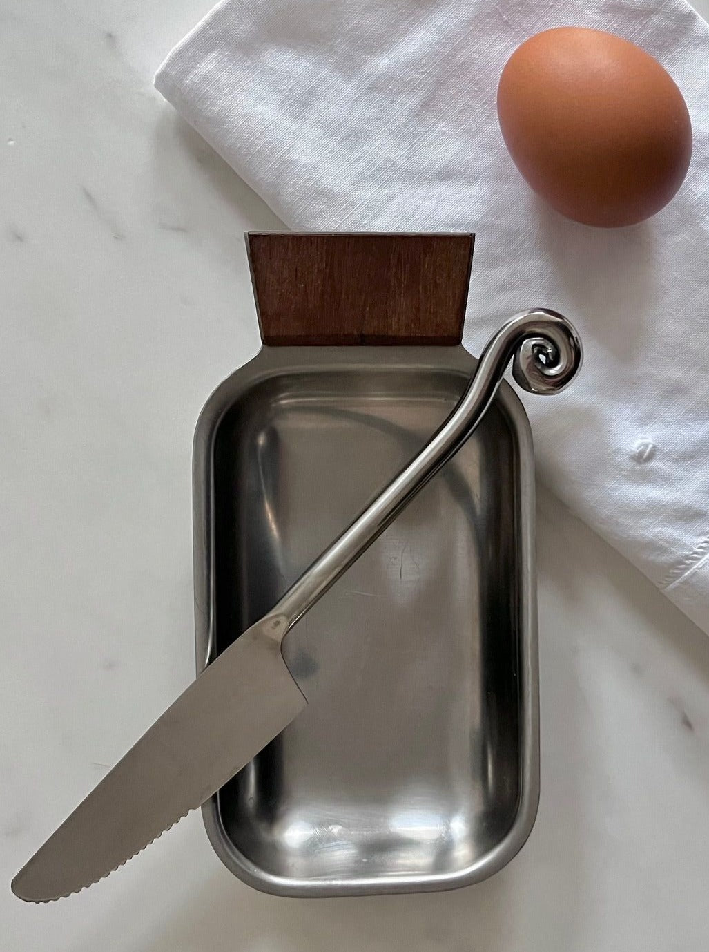 Stainless Steel Butter Dish and Swirl Knife